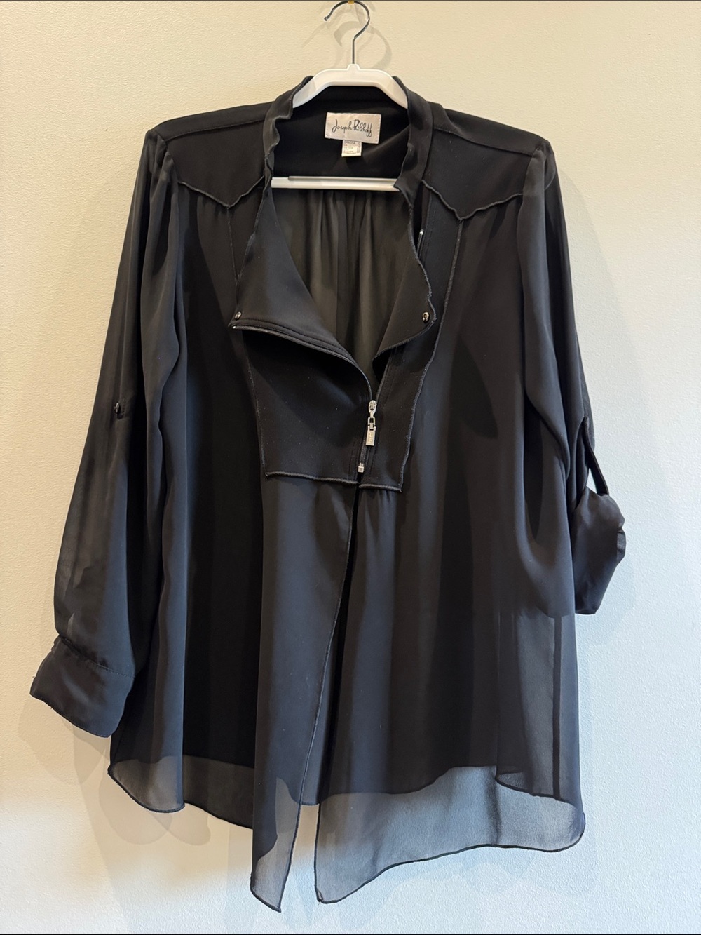 Joseph Ribkoff Sheer Black Zip-Front Womens Top